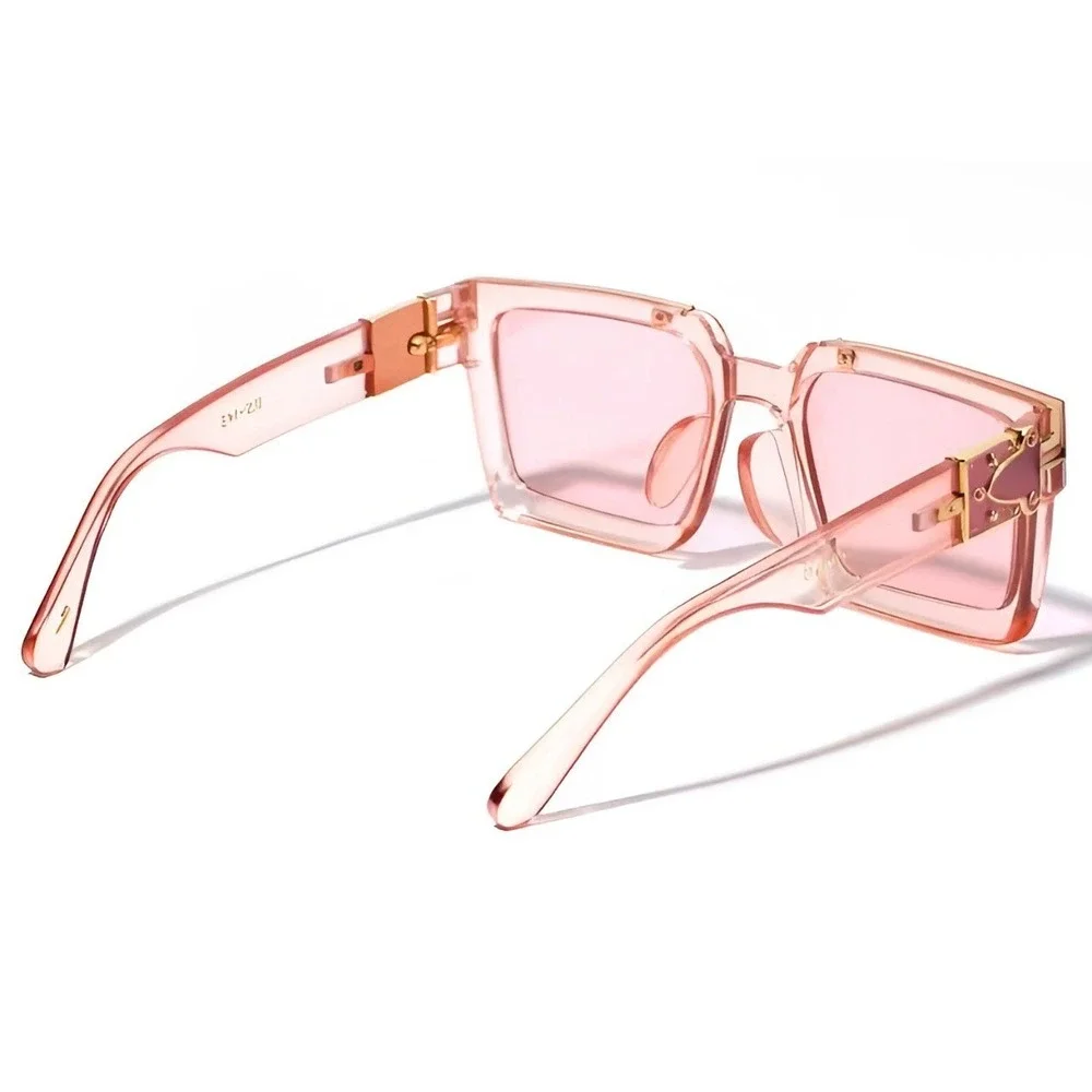 Womens Oversized Square Pink‎ Sunglasses Gold Hardware Transparent Tinted Shades